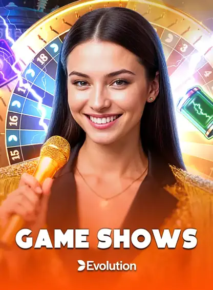 หน้าปกรายการสด GAME SHOWS พิธีกรหญิงพร้อมวงล้อขนาดใหญ่
