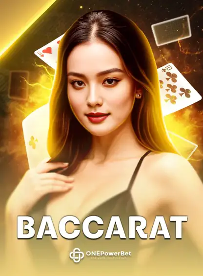 ปกโต๊ะบาคาร่าสด BACCARAT ดีลเลอร์หญิงในโทนสีทองสว่าง