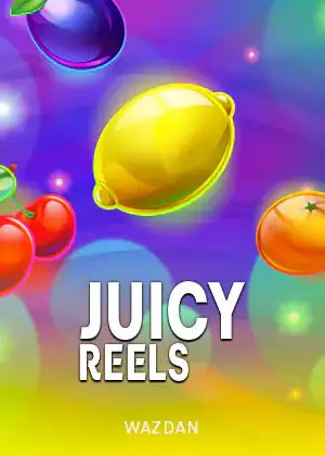 ภาพปกเกมสล็อต Juicy Reels ข้อความแนวผลไม้ชัดเจน